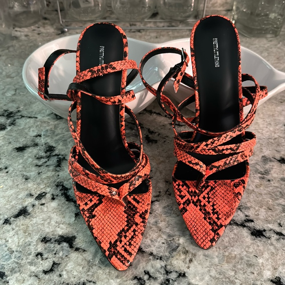 PLT faux snake skin heels